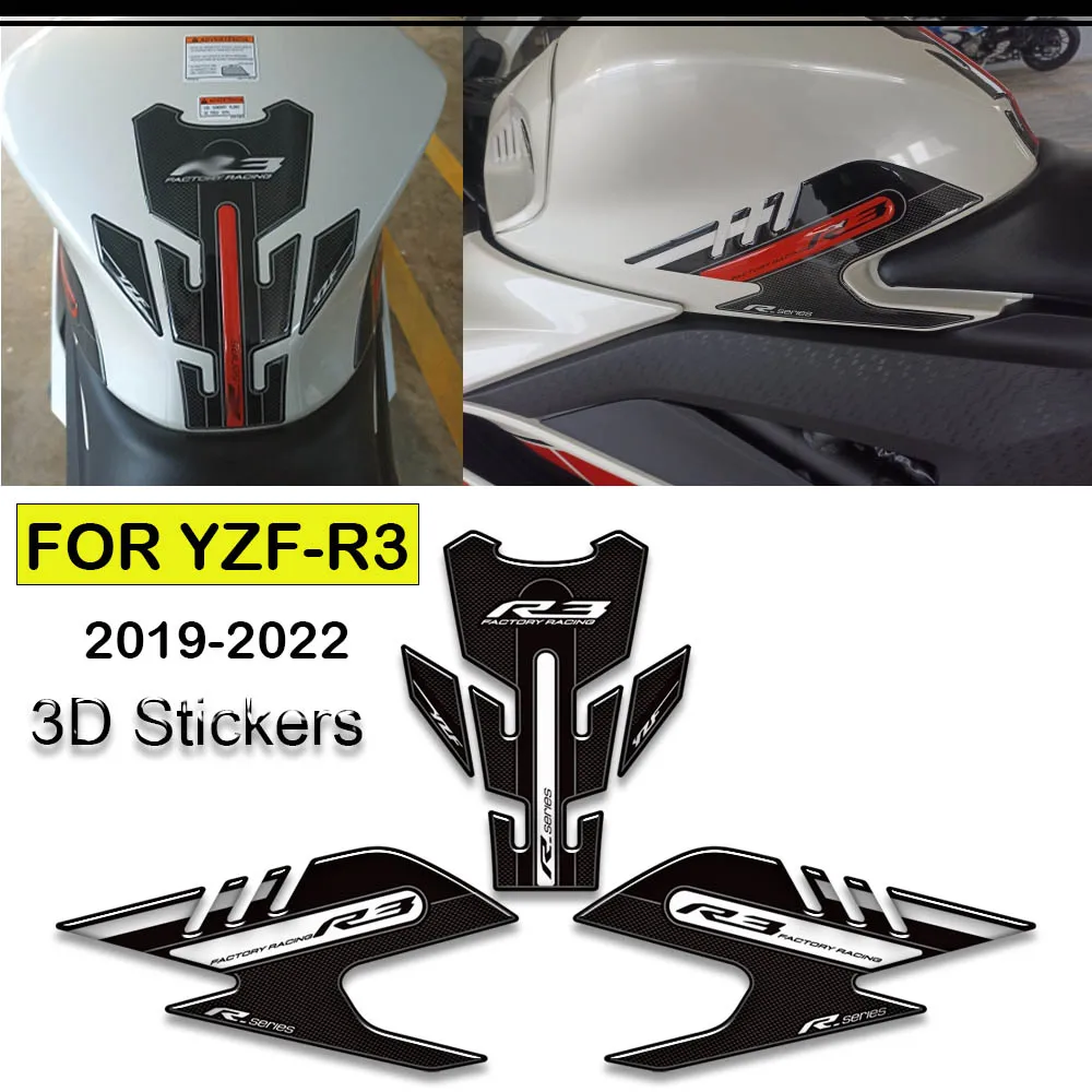 

Motorcycle For YAMAHA YZF R3 YZF-R3 YZFR3 2019 - 2022 Tank Pad Side Grips Gas Fuel Oil Kit Knee Stickers Decals Protector