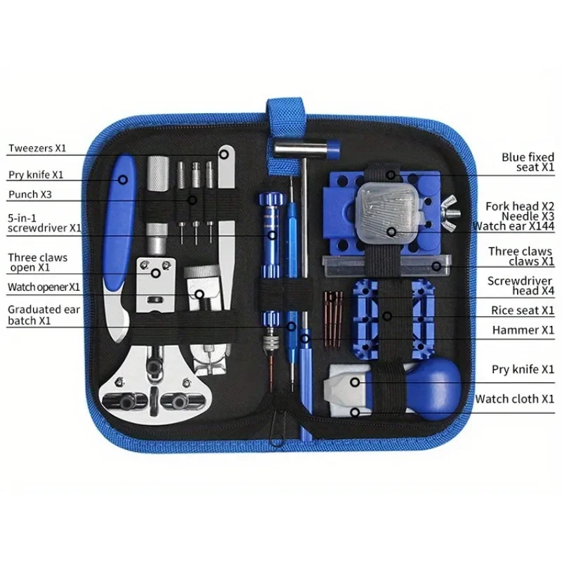 208pcs/Set Professional Watch Repair Tool Kit - Stainless Steel Watch Battery Replacement Set with Spring Bar & Band Link Pin Tools, Case Opener, Screwdrivers, Tweezers - Carrying Case Included