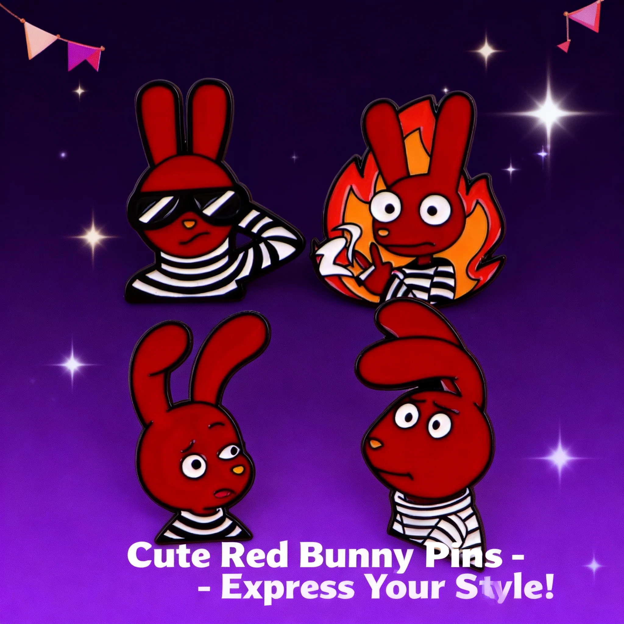 

4pcs Red Rabbit Enamel Pin Cartoon Animal Badges Brooches for Women Lapel Pins Cosplay Accessories Backpack Hat Decor Gifts Toys