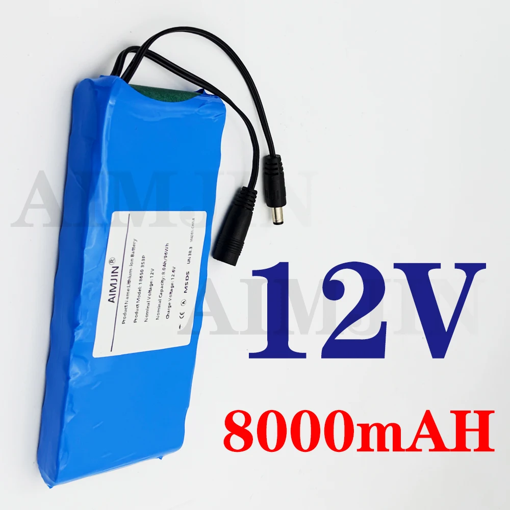 12 V 8 Ah 3S3P Akku wiederaufladbarer Lithium-Ionen 18650 12 V 8000 mAh DC 12,6 V große Kapazität mit BMS