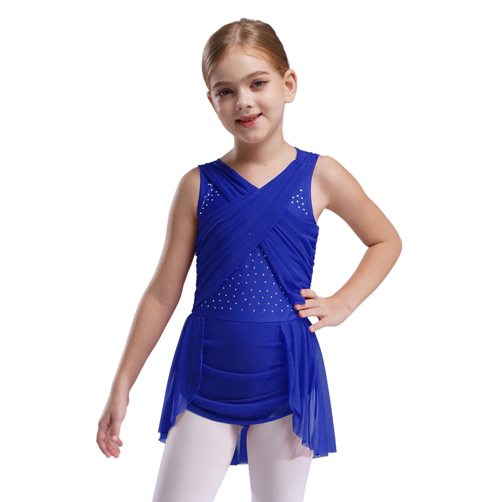 Justaucorps de gymnastique avec strass brillants pour filles, maillot de Ballet, robes superposées de danse lyrique, Costume de spectacle de patinage artistique