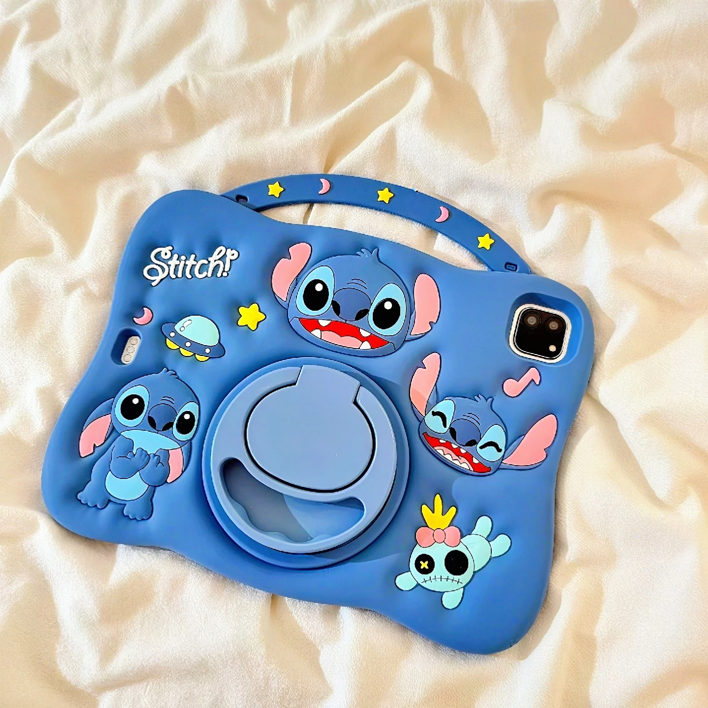 

Cute 3D Cartoon Stitch Silicone Rotating Stand Handheld Kids Tablet Case for iPad 5/6th 2017 2018 Air Pro 9.7in 7/8/9th Cover
