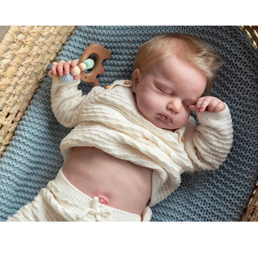 19 pouces vinyle souple Reborn bébé poupée dormir Loulou avec des cheveux dorés fait à la main réel bébé avec des veines visibles Silicone bébé poupées