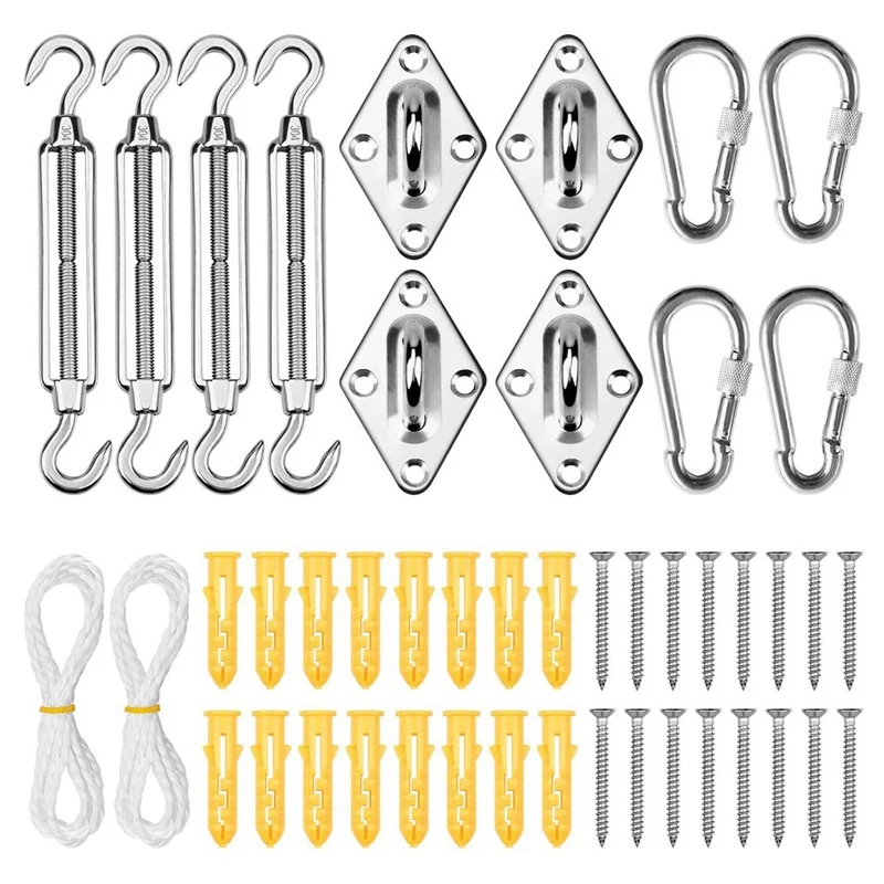 JFBL Hot 42 Pcs Shade Sail Hardware Stainless Steel Hardware Kit For Square Rectangle Triple-Cornered Sun Shade Sails Mounting