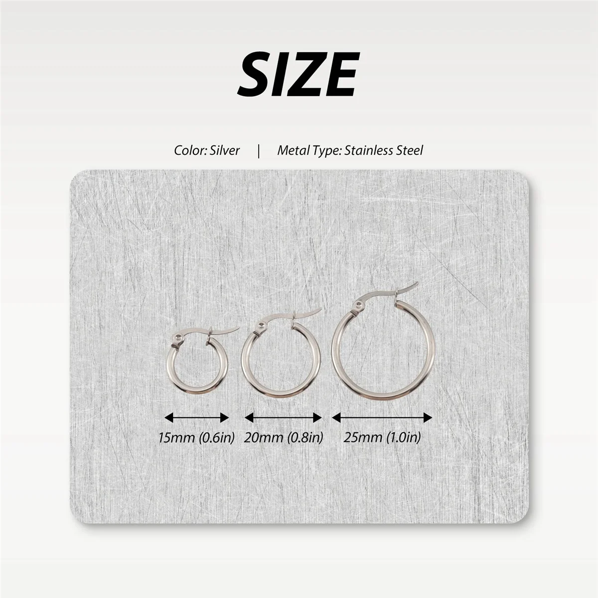 3 Pairs 15mm 20mm 25mm Stainless Steel Hoop Huggies Earrings Set Woman Silver