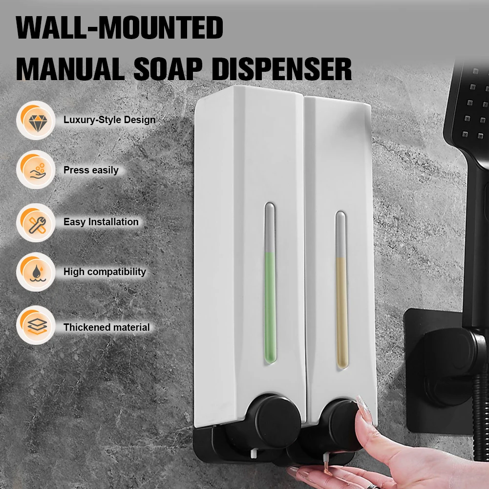 샴푸 및 컨디셔너 디스펜서 무타공 벽걸이형 샤워 비누 디스펜서 500ML 가정 및 주방용 비누 디스펜서