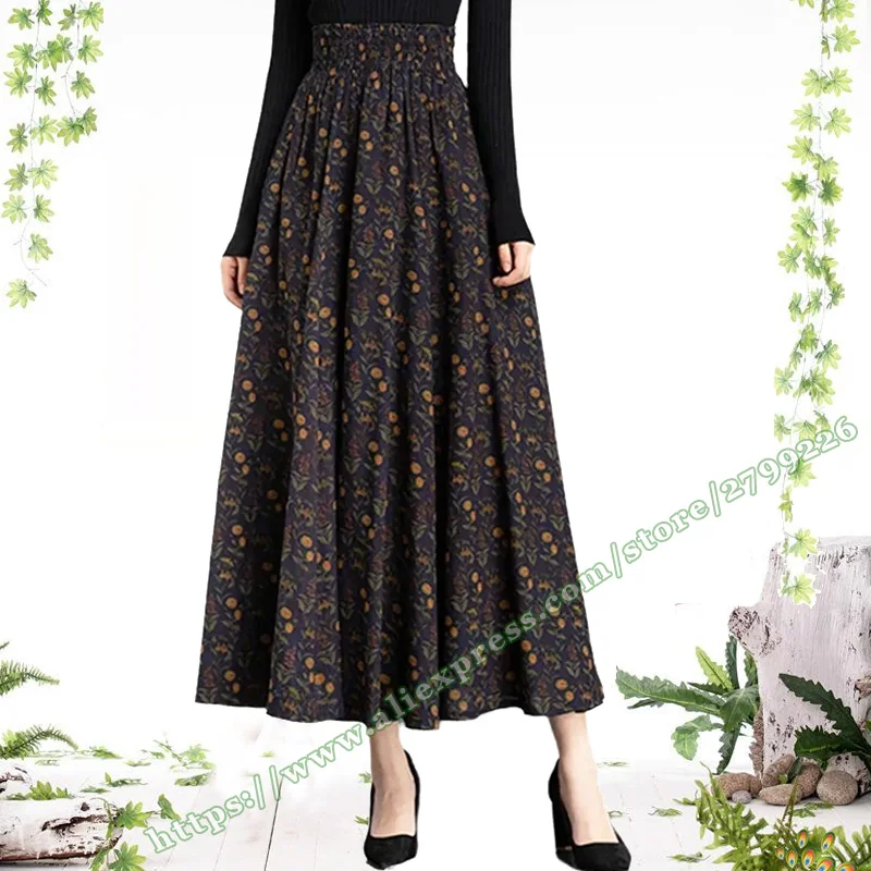 2025 Cotton Linen Floral Pattern Female Long Skirt Women's Clothing Plus Size Elegant Casual  Pastoral Floral Maxi Skirts Womens
