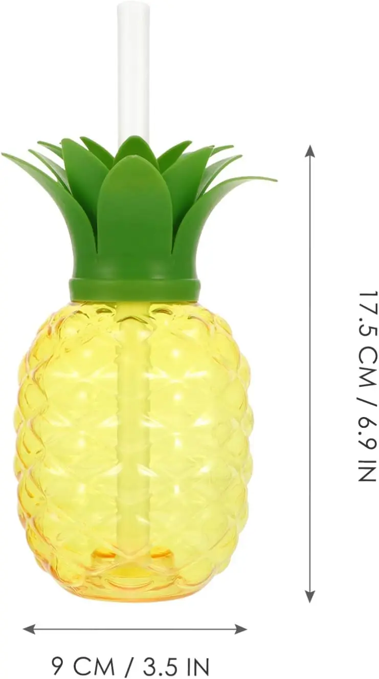 4PC Free BPA Pineapple Cups with Straw Plastic Pineapple Cups with Close Lids Hawaiian Party Cups Luau Tiki and Beach Party Deco