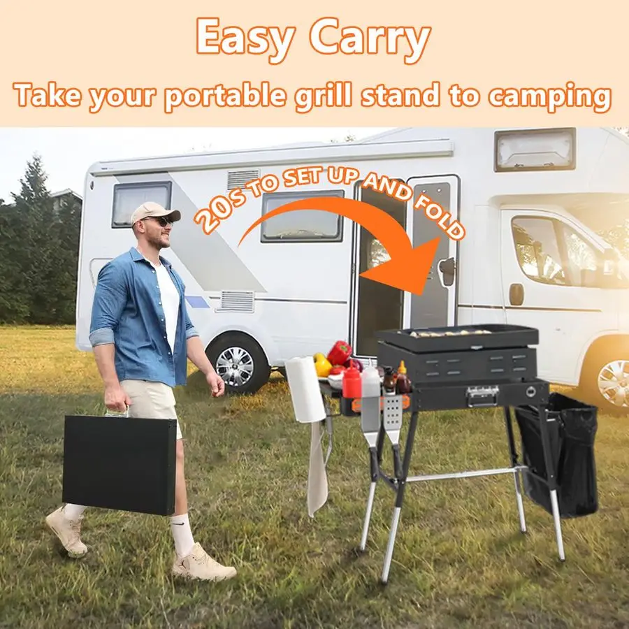 Mesa Externa, Suporte, Suporte Móvel para Grelha Compatível com 17 ou 22 Polegadas, Carrinho para Grelha