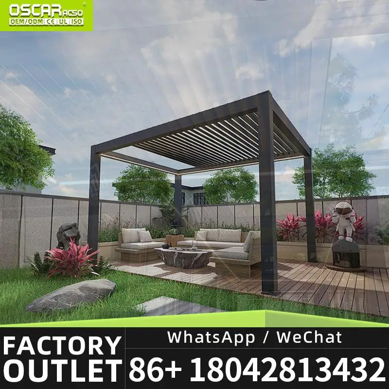 Bioclimatique Manual Pergola Design 3x3 3x4 4x3 4x6 Waterproof Aluminum Frame Structure for Garden Balcony Room Space Louver Per view 3