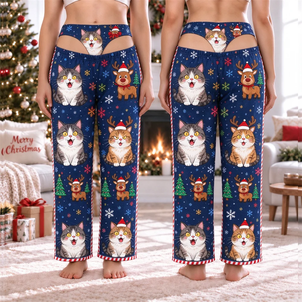 Women Christmas Pajama Pants 3D Santa Snowman Xmas Long Trousers Elastic Waist Casual Home Sleepwear Ladies Holiday Lounge Pants