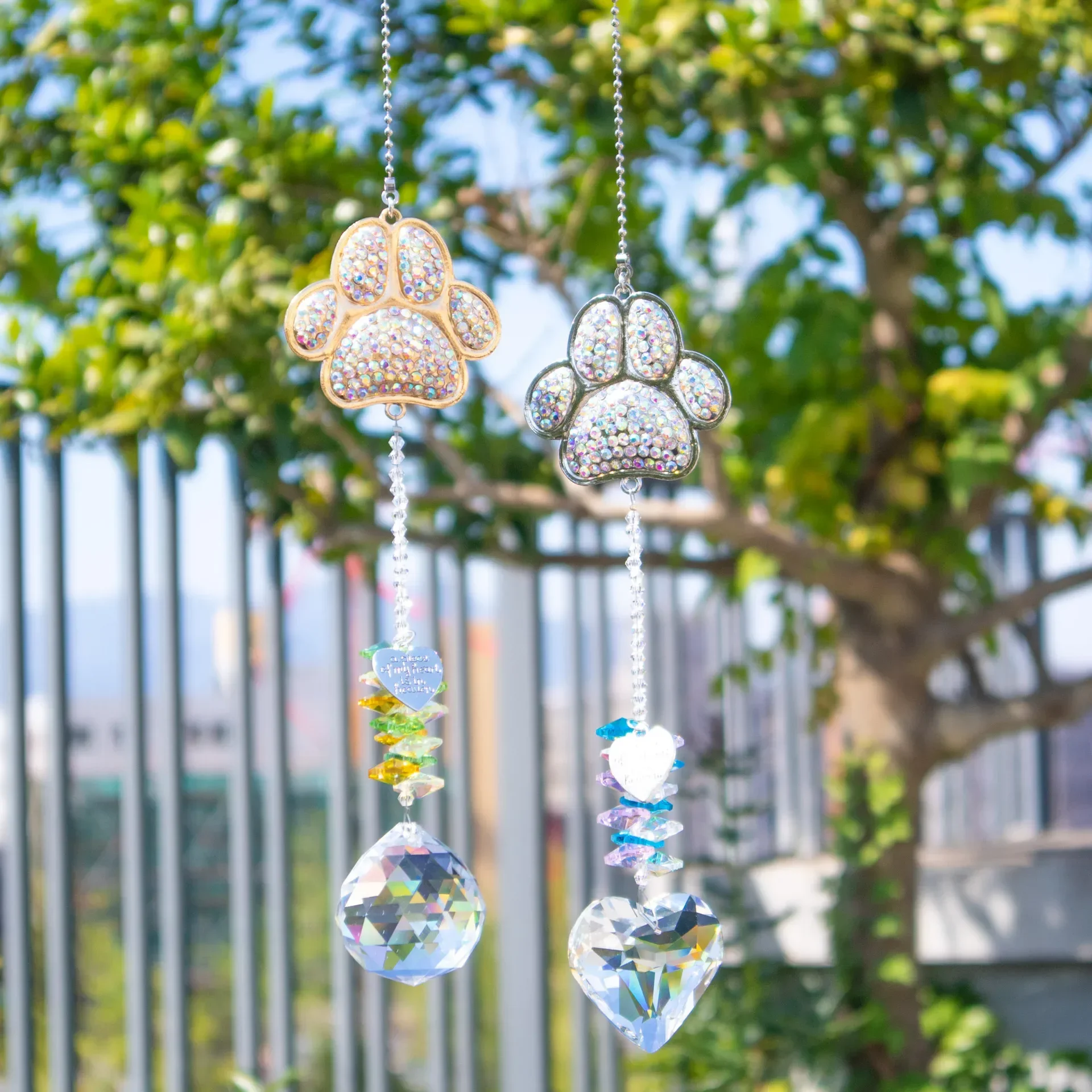 Paw Print Sun Catcher Crystals Prisms Hanging Garden Decor Pet Memorial Gifts Dog Remembrance Gift Loss Sympathy Rainbow Maker