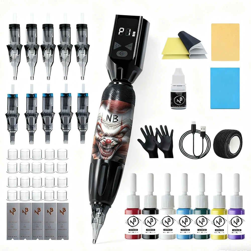 

Tattoo gun kit, complete tattoo gun set, including 10 tattoo cartridge needles and 11 colors of tattoo ink, suitable for tattoo beginners and tattoo artists