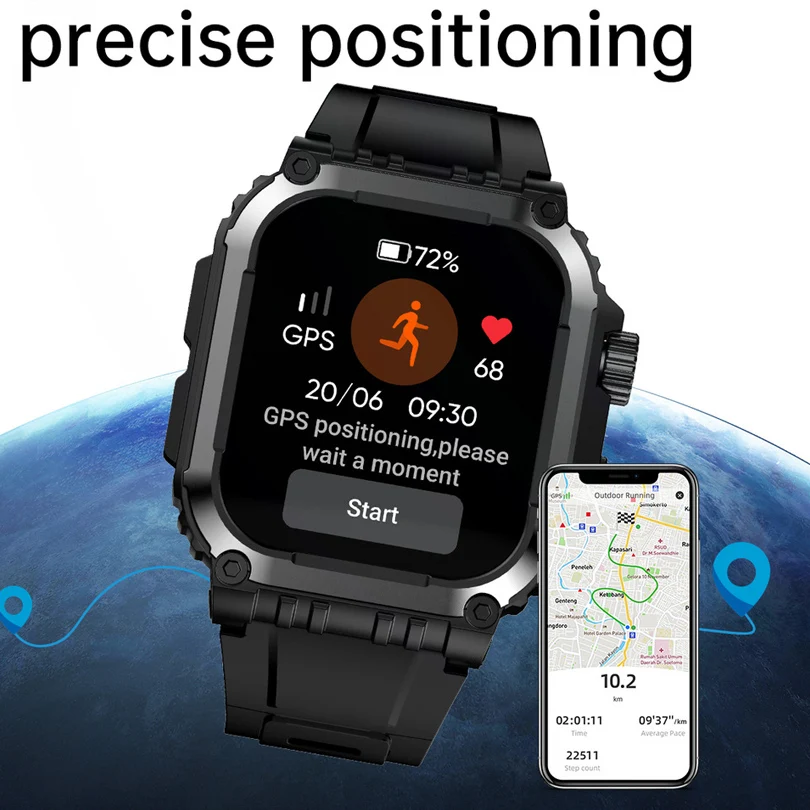 2024 Outdoor Waterproof GPS Smart Watch Men 410mAh Battery Sports HD Fitness Watches Bluetooth Call Smartwatch Long Standby