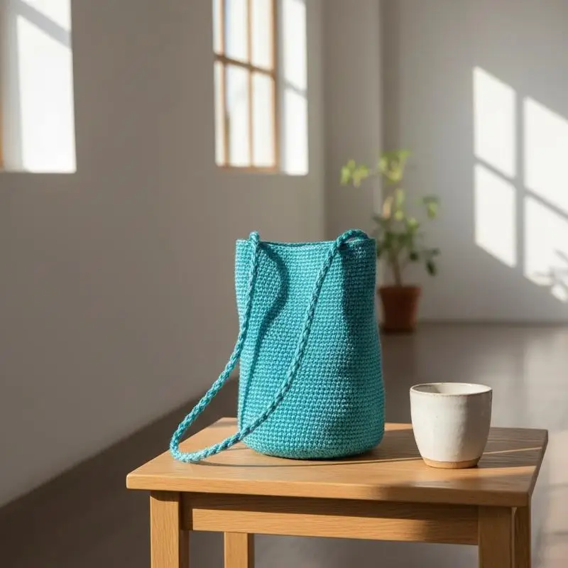 Large Capacity Handwoven Bucket Bag Solid Color Boho Metal Line Bucket Bag Handmade Crossbody Bag Gifts view 4