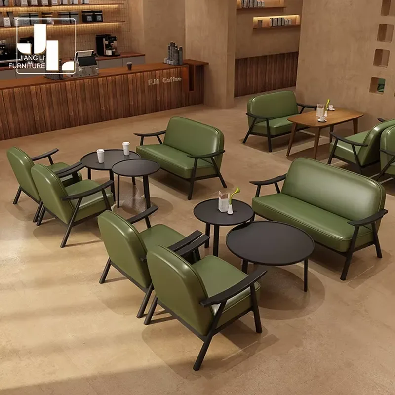 Nordic Wood Frame Dining Table Chair Set Leather Sofa Booth for Restaurant Cafe Hotel Furniture