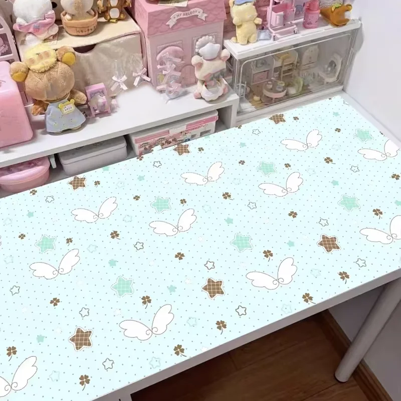 Pink Strawberry Rabbit Angel Wings Stars PU Leather Mouse Pad E-sports Game Keyboard OfficeStudent Desktop Decoration