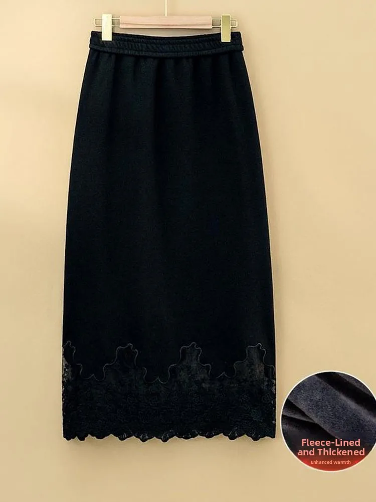 Zimowa spódnica Thiened Fce o kroju litery A, z elastyczną talią, koronkowymi wstawkami, efektowna spódnica o długości do kolan, chiński styl.