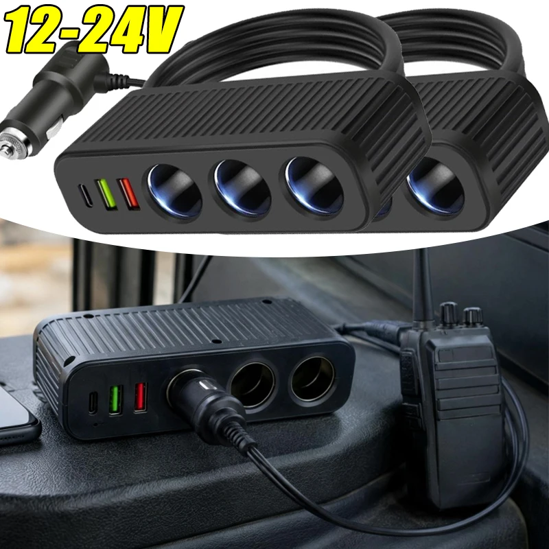 12V‑24V Car Cigarette Lighter Splitter Fast Charging Car Power Adapter Multi‑Socket Outlet Dual USB PD30W QC3.0 Vehicle Charger