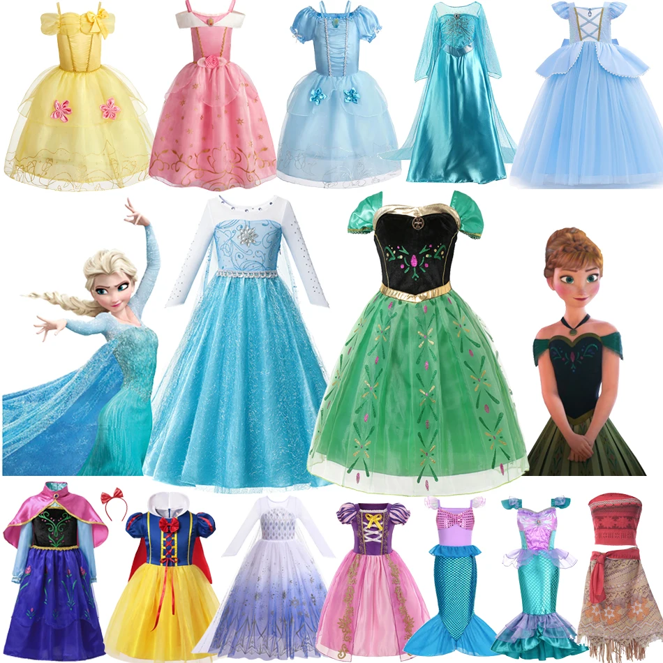 

Girls Princess Dress Kid Frozen Elsa Anna Cinderella Snow White Aurora Belle Rapunzel Cinderella Halloween Party Cosplay Costume