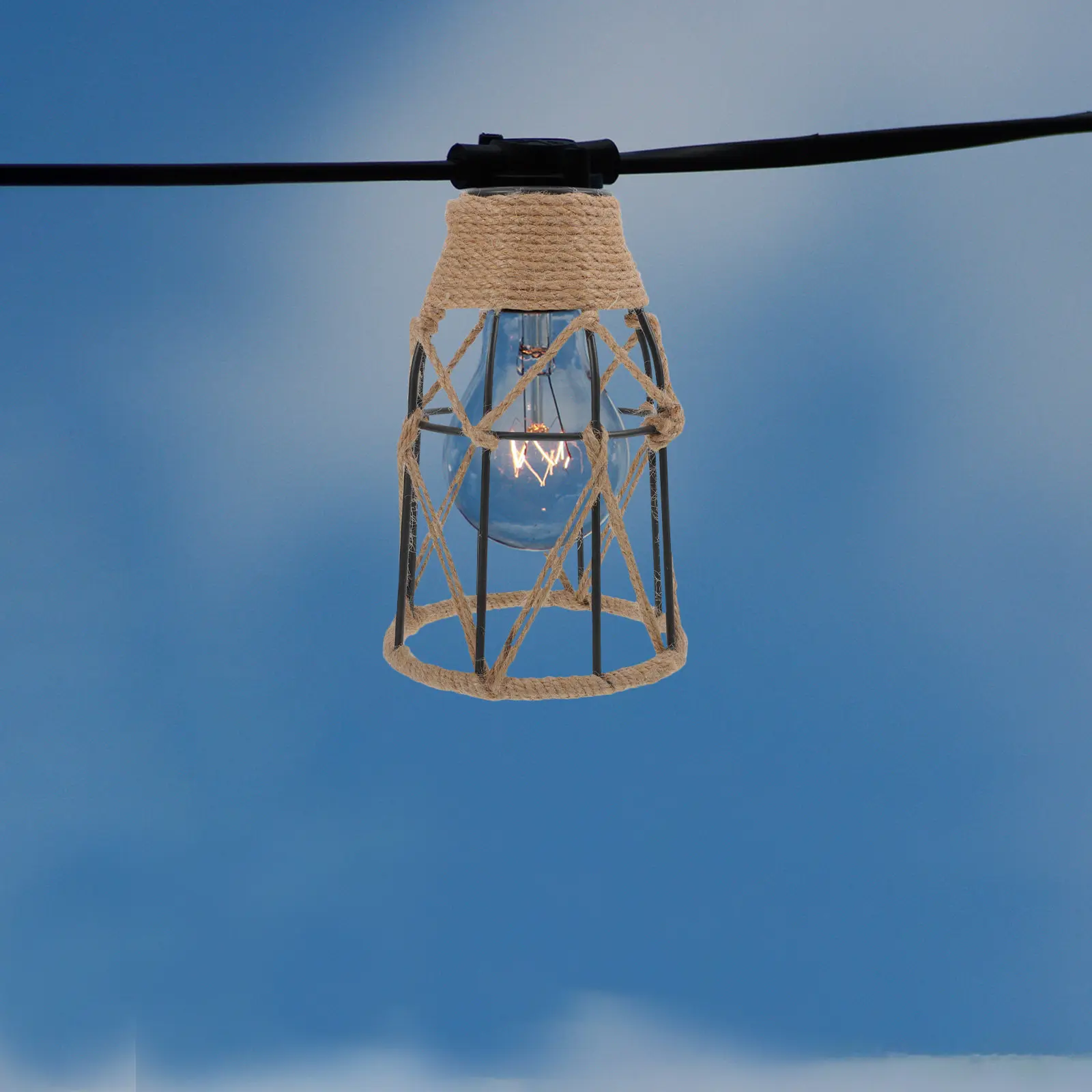 Braided Rope Lamp Shade Iron Frame Woven Light Fixture Vintage Ceiling Pendant Light Cover Retro Rustic Lampshade for Living