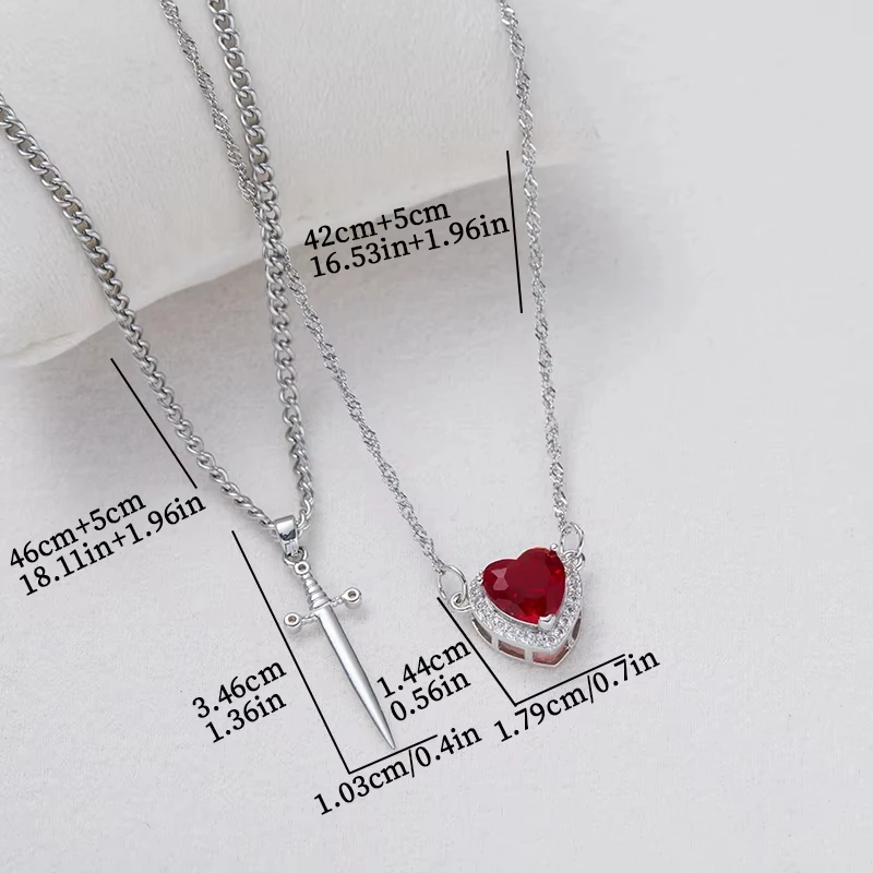 Herz und Schwert Halsketten-Set Rosen-Schmuck Geschenkbox EDELSTAHL Kristall Paar-Halsketten Muttertag Geschenkideen für Frauen – Detail 14