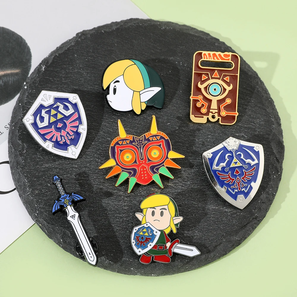 The Legend of Zelda Enamel Pins Game Zelda Badge Haley And The Shield Sword Brooch for Boyfriend Collect Jewelry Gifts