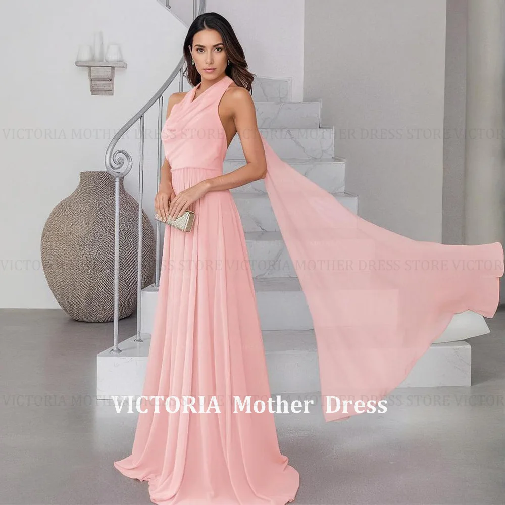 

VICTORIA Customized Pink Fashion Wedding Guest Gowns A-Line Halter Mother of the Bride/Groom Dress 2026 Chiffon Long Prom Dress