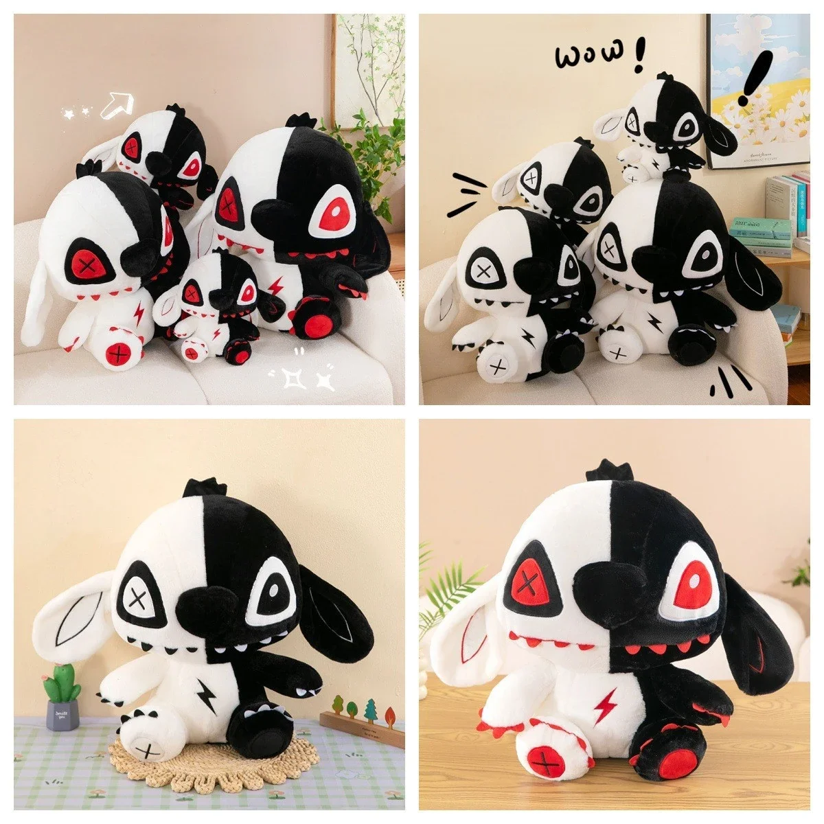 MINISO Dark Ghost Stitch Doll Plush Toy Black and White Elf Pillow Stitch Rag Doll Gift