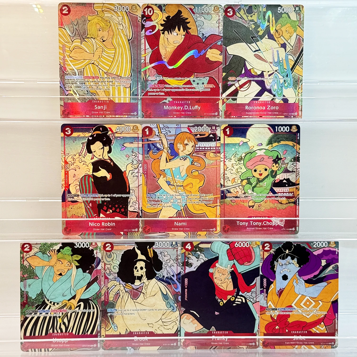 

Full set One Piece Cards English Version 1st Anniversary Straw Hat Crew Set Exclusive Replica Proxy Rare Anime Collection Card