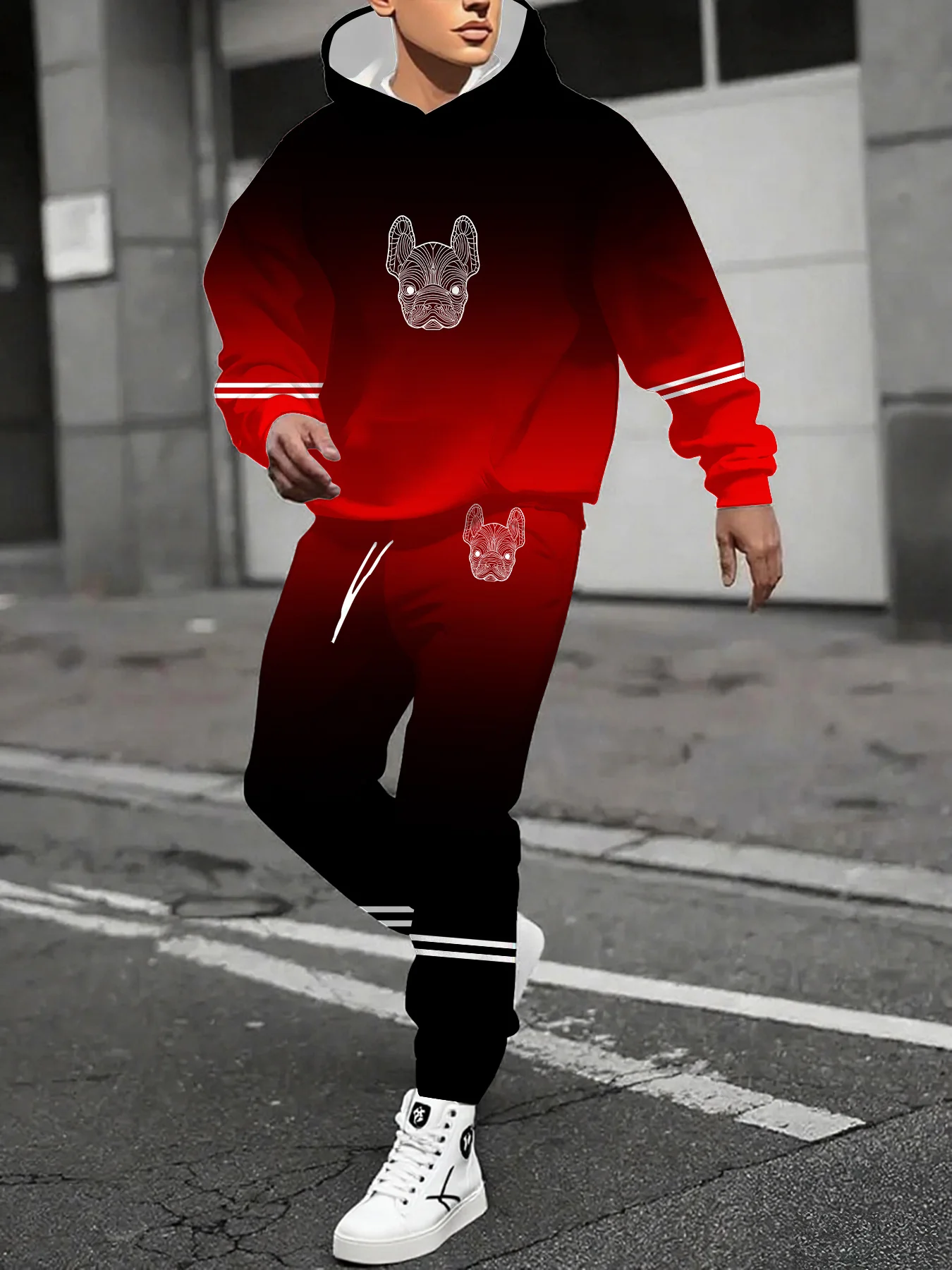 

Осенне-зимний мужской комплект с капюшоном и рисунком маленькой собаки для мужчин, повседневный модный комплект с капюшоном, быстросохнущий и удобный