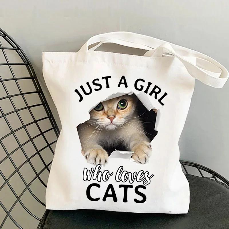 Just A Girl Who Loves Cat Fashion Tote Bags Casual Handbags Women Girl Ladies Purses Canvas Shopping Bags Shoulder Bags