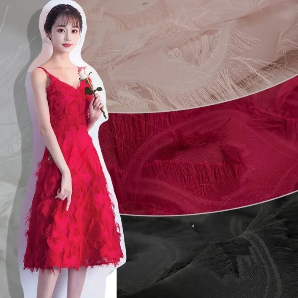 

Organza Chiffon Jacquard Fabric Summer Fashion Tassel Draping Dress Clothing European Brand Fashion Design Sew Wholesale Cloth