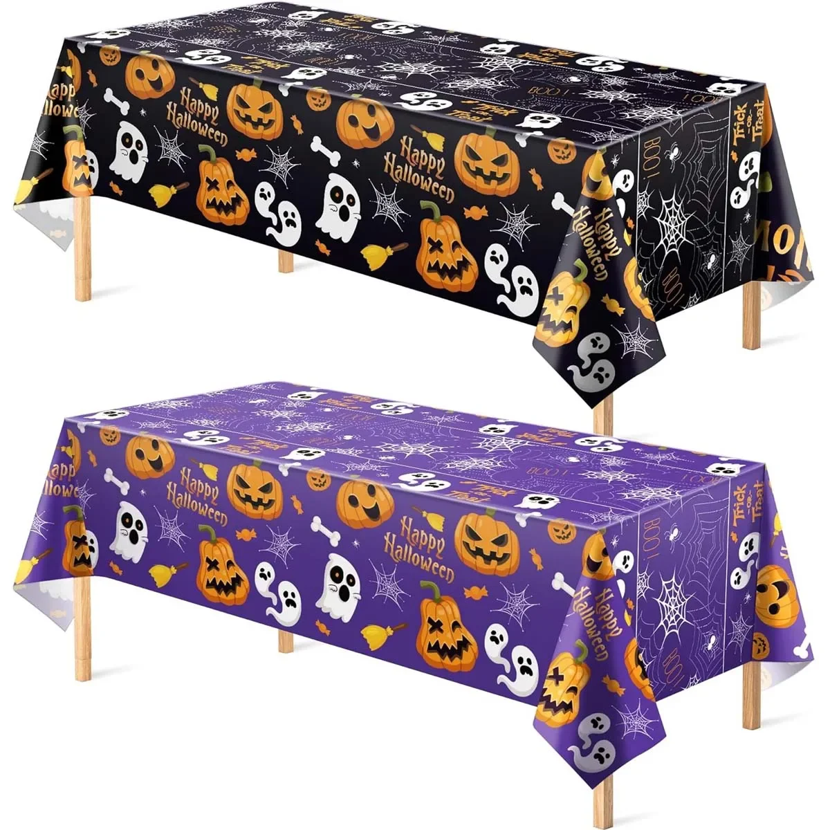 Einweg-Halloween-Geisternetz-Kürbis-Tischdecke, geeignet für den Innen- und Außenbereich, Halloween-Party-Dekoration, Desktop-Dekoration