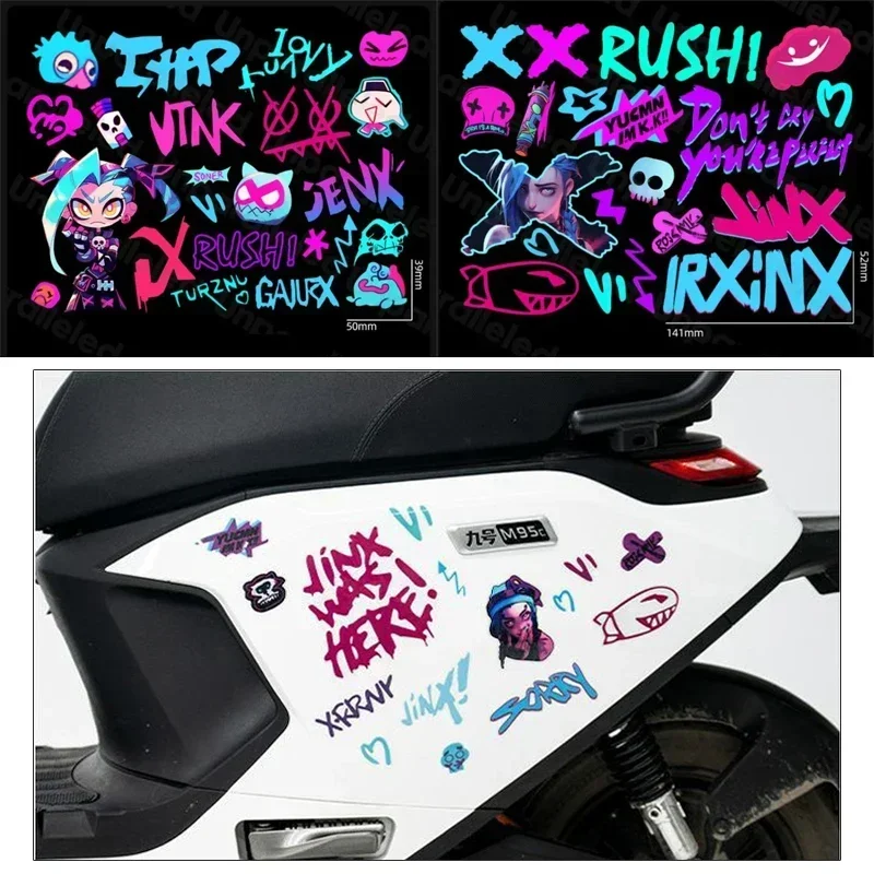 

Arcane Motorcycle Stickers Jinx Anime Waterproof Car Styling Vinyl Decals Car Rear Windshield Decal DIY Motorcycle Helmet Decor