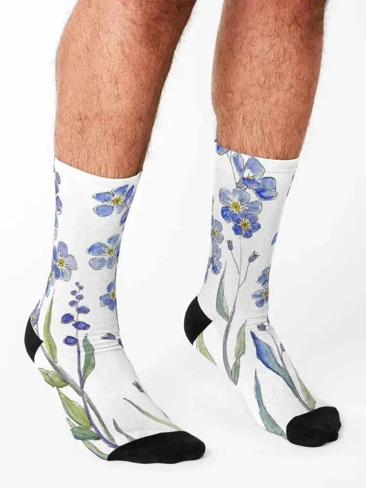 ブルーフォーゲットミーノットブルームソックス滑り止めストッキング圧縮雪高級女性靴下メンズ