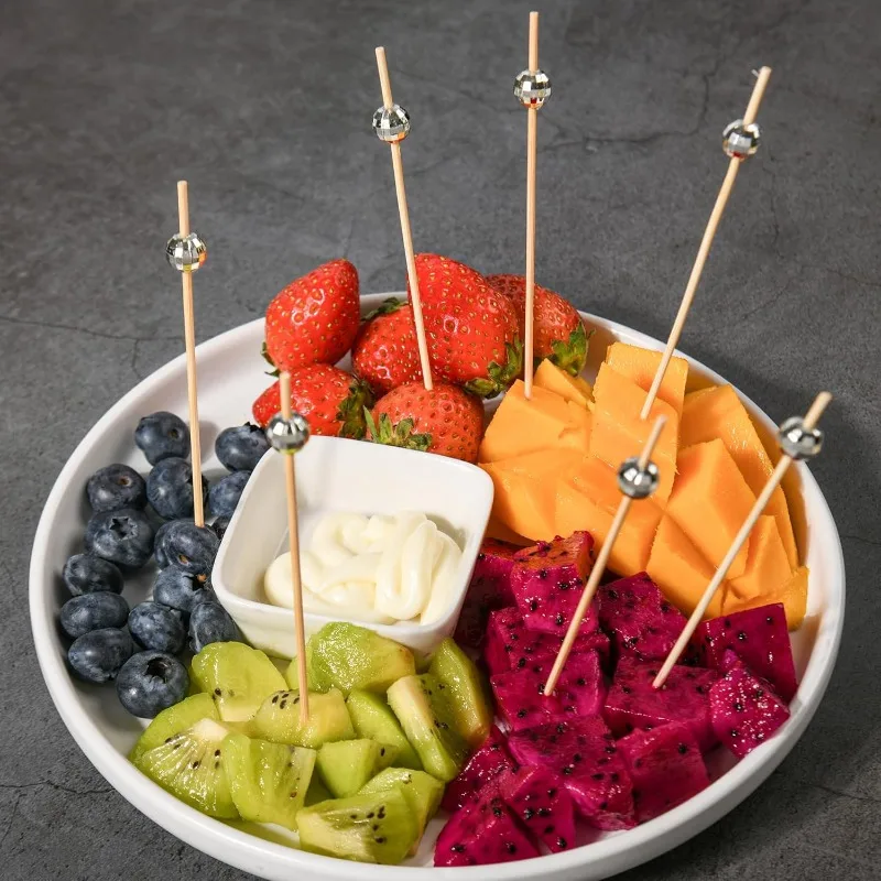 Cocktail Picks Disco Ball Decor, Fancy Toothpicks for Appetizers, Bamboo Skewers for Appetizers, Drinks,Disco Party Decorations