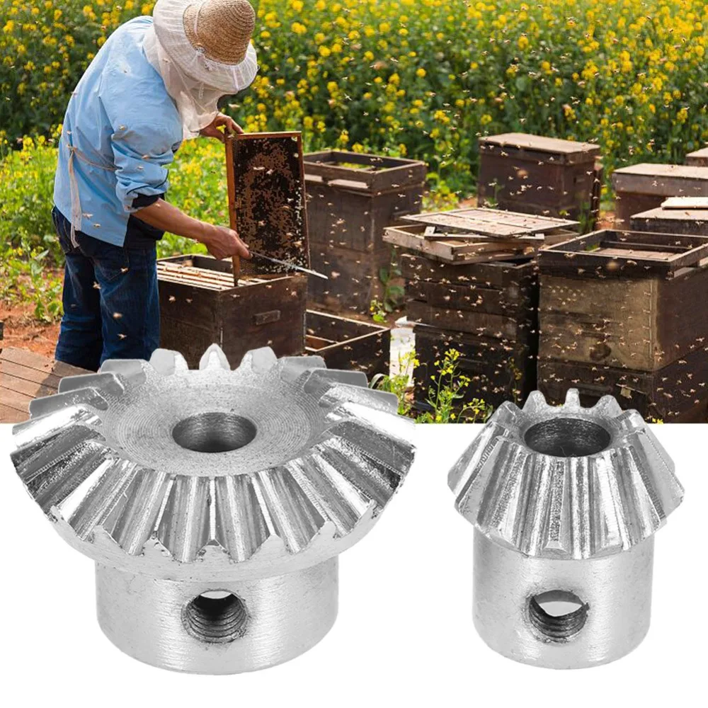 2pcs Silver Bevel Gear Pair Galvanized Iron 18 Tooth Small Gear Beekeeping Replacement Parts Direct Swap Design