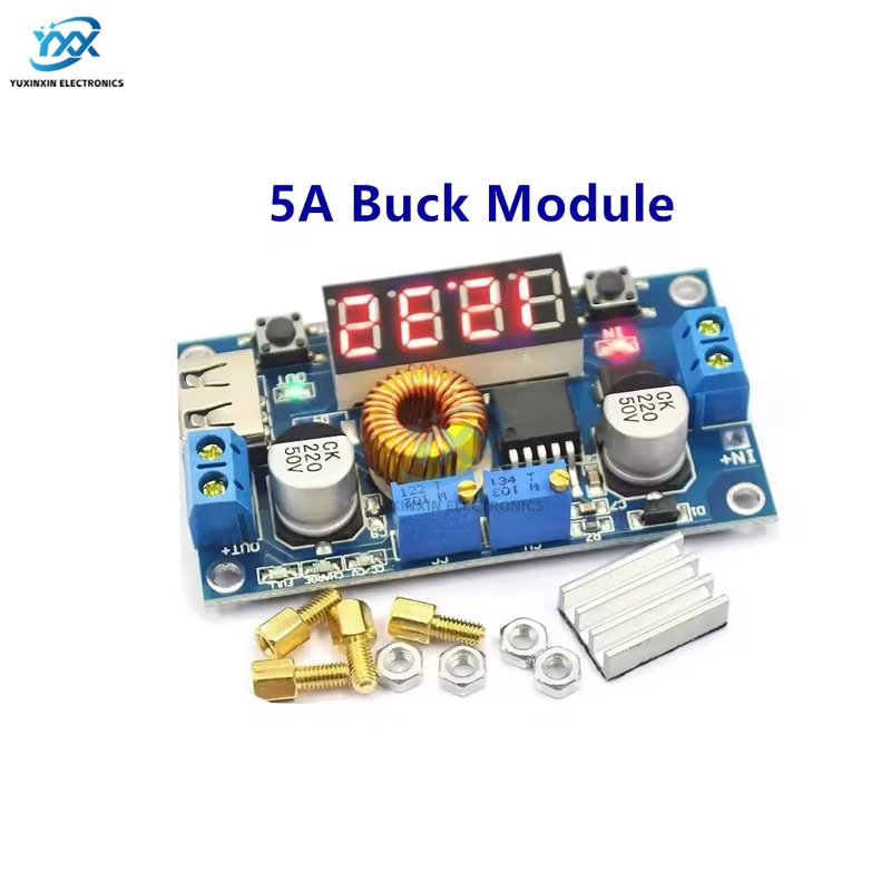 1 SET XL4015 75W DC-DC Adjustable Buck Module 5A Voltage Regulator with Overtemperature Protection USB Port Voltmeter Display