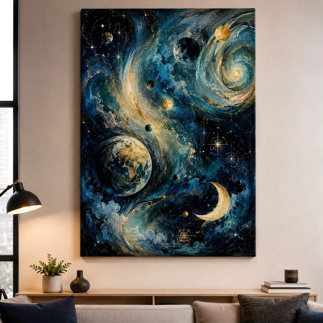 50x70cm Unframed Starry Night Mountain Lake Canvas Print Blue Moon Landscape Wall Art Poster for Living Room Bedroom Home Decor