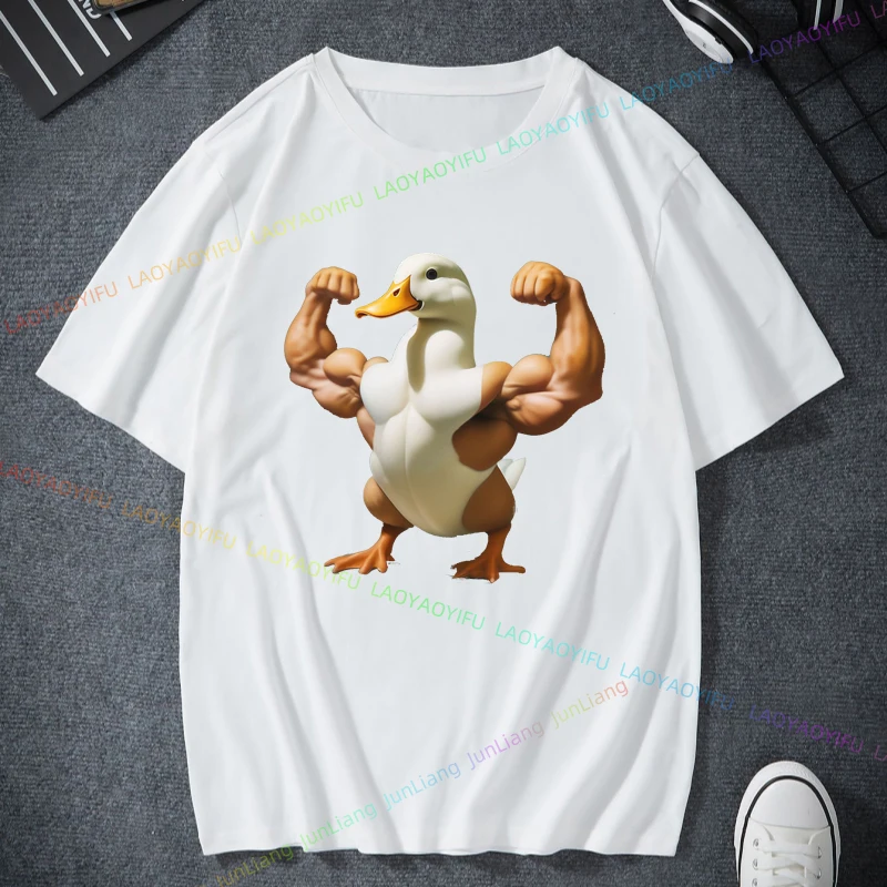A Muscular Duck Print Drop Unisex Aesthetic Clothing 100% Cotton Graphic T Shirts T-shirts for Men Funny Shirt Y2k Vintage Top