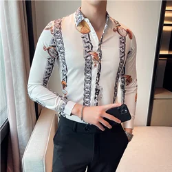 Plus Size M-6XL Men's Brand Shirts Vintage Print Long Sleeve Shirt New Fashion Slim Fit Social Tuxedo Baroque Slim Party Shirt