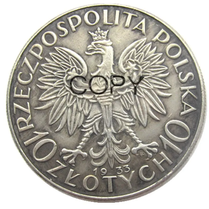 Poland 10 Zlotych 1933 Silver Plated Copy Coin