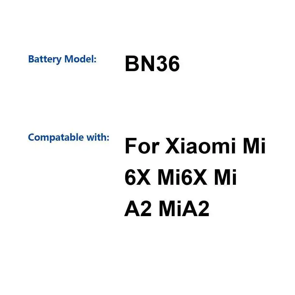 

Аккумулятор мобильного телефона 2910 мАч BN36 для Xiaomi MI 6X Mi6x A2 Mia2, надежное питание