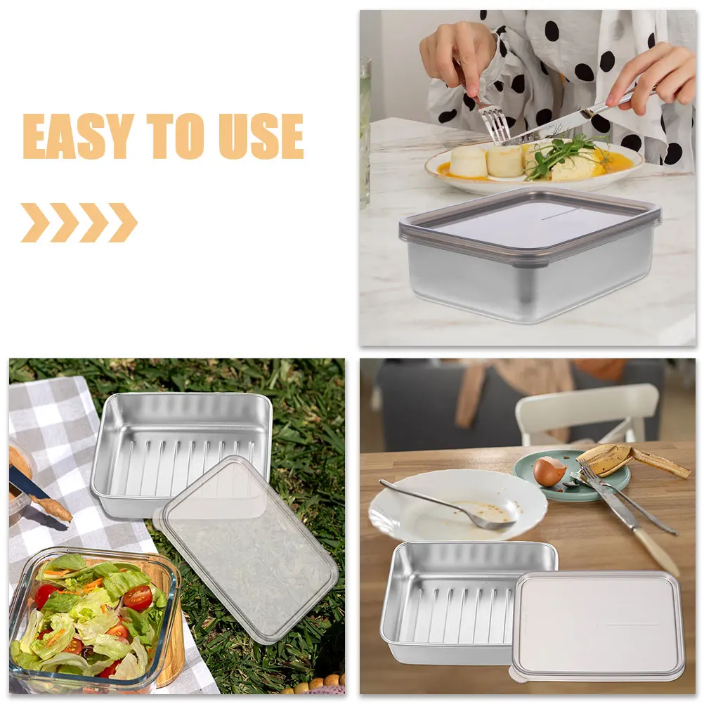 

2Pcs Cheese Storage Containers 304 Stainless Steel Airtight Boxes Fridge Meat Container Preservation Box Household