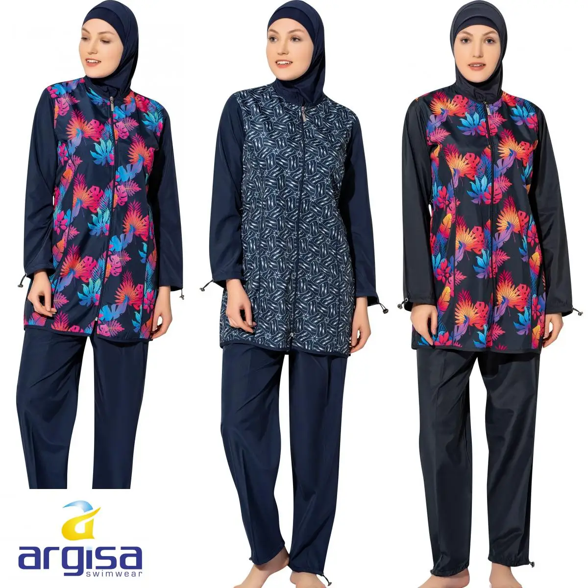 Arisa 7104 long sleeve various pattern full Burkini Muslim Swimwear S-XXL Hijab Islamic Swimsuit Turkey Women Gray Blue Yellow