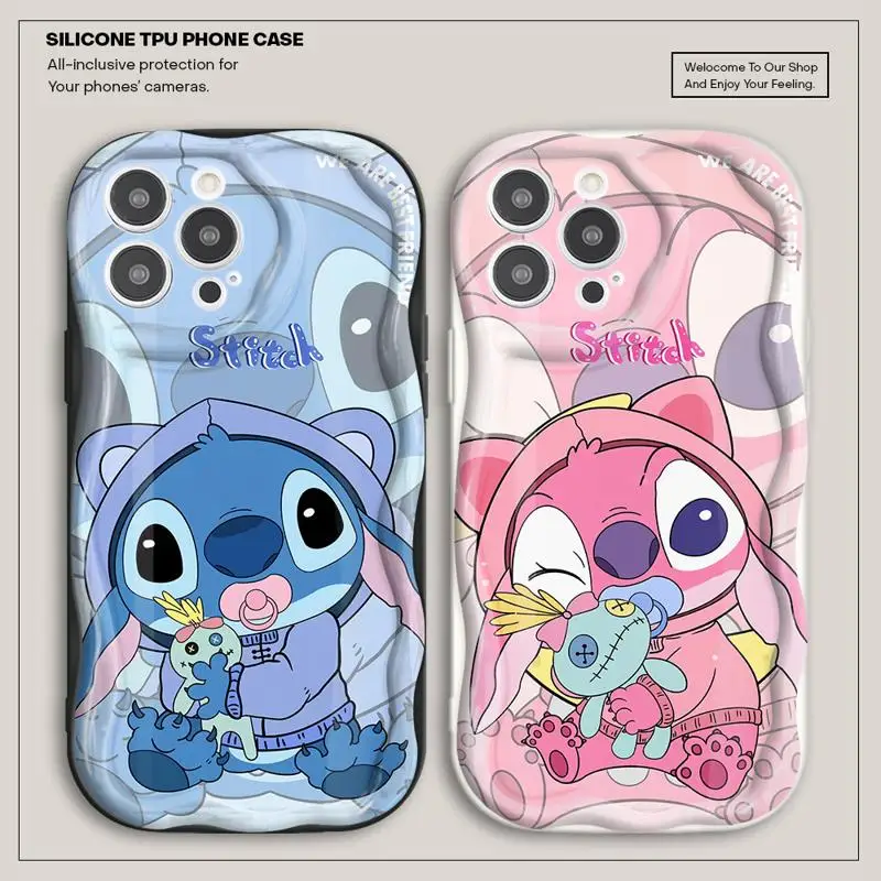 Disney Angel Stitch Case for iPhone 15ProMax 11 Pro 14 Plus XS Max 12 Pro XR SE 13 Mini 8 7 Square Liquid Fashion Cover