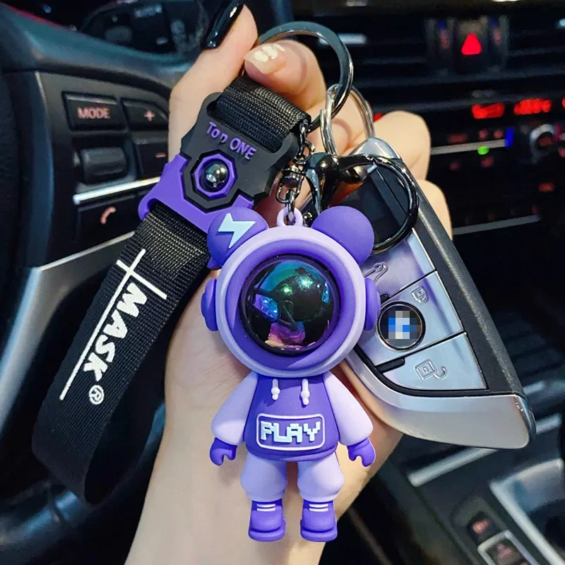 Cute Lightning Bear Keychain Cartoon Astronaut Bear Doll Keyring for Men Car Key Women Bag Pendant Couple Keys Holder Chain Ring