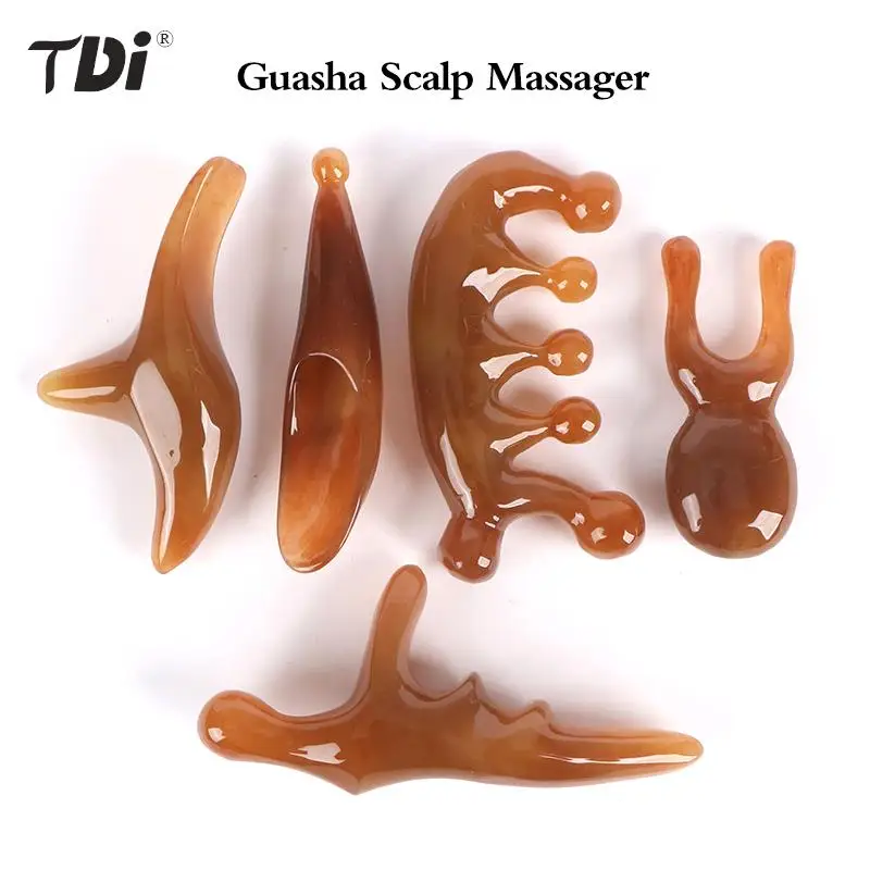 

1pcs Natural Resin Fork Massage Comb Scraping Plate Gua Sha Board SPA Body Massager Acupuncture Scraper Face Lifting Tool