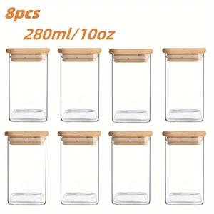 Glass bottles with hermetic lids, clear food storage containers, bamboo lids, 10oz, 1 pc, 2 pcs, 4 pcs, 8pcs 12 Main Sales Glass Bomboniere - №11